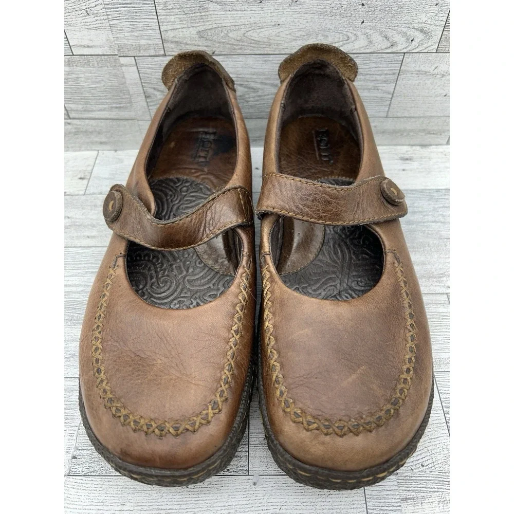 Born Women Brown Full Grain Leather Strap Mary Jane Slip On Shoes Sz 9.5 EUR 41